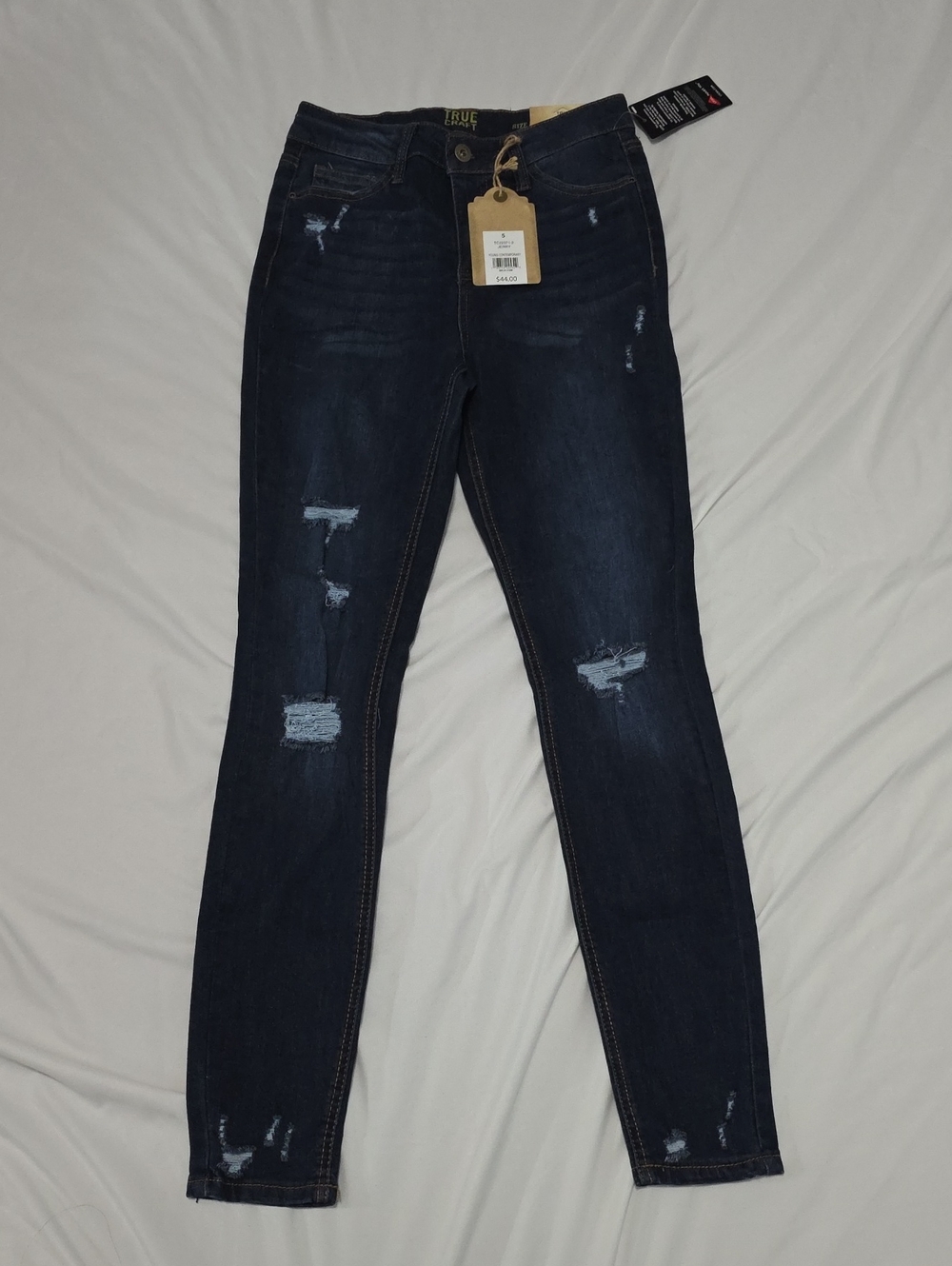 True Craft Navy Blue Women's Skinny Jeans with Distressed Details